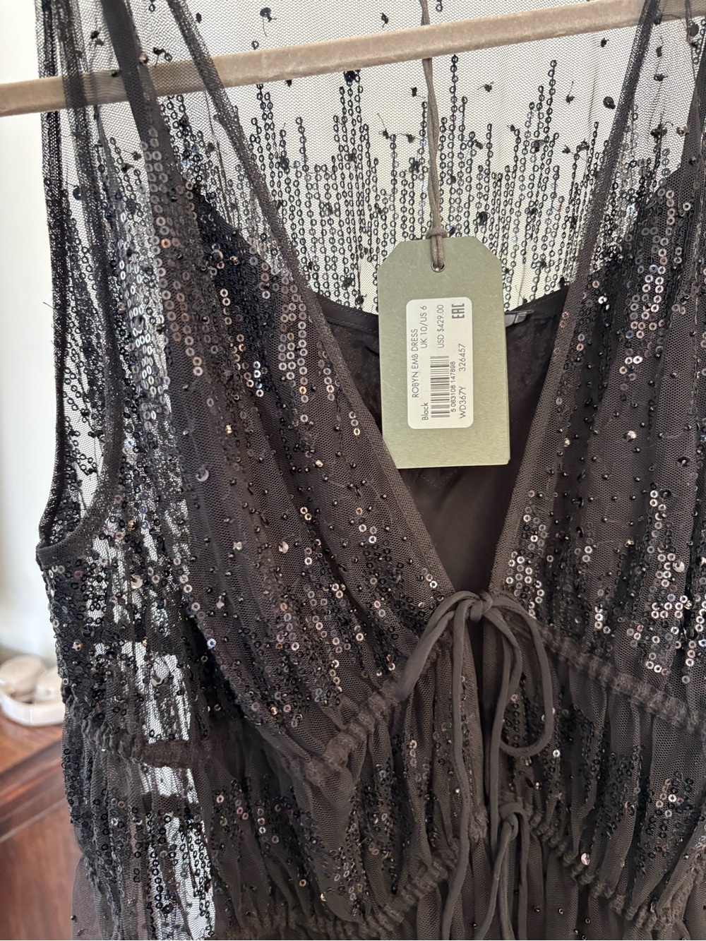 ALL SAINTS Robyn Embellished Black Sequin Tulle Maxi Dress NWT 6 - Picture 10 of 15